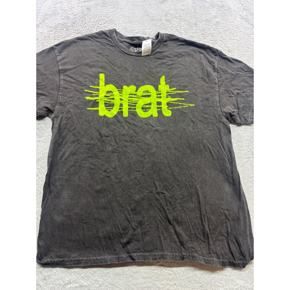 Charli XCX Brat Tour T-Shirt Large Charcoal Gray Lime Green Graphic Tee